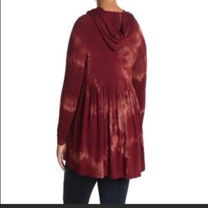 Baea Red Tie Dye Open Front Long Sleeve Casual Boho Cardigan Size XL worn once